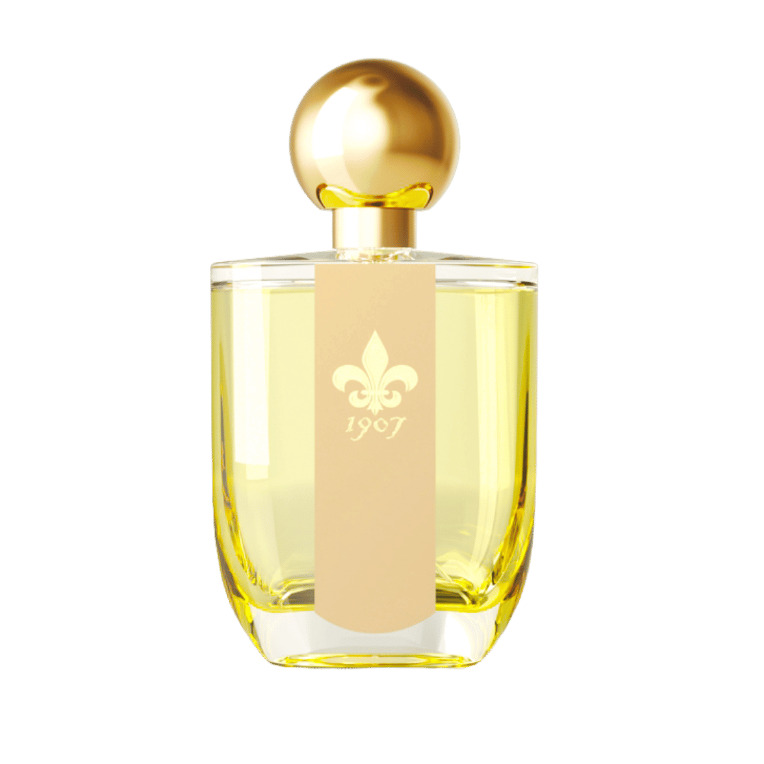 1907 - MON AME EXTRAIT DE PARFUM 1.7 oz UNISEX Perfume bottle with gold cap and beige label on a green background