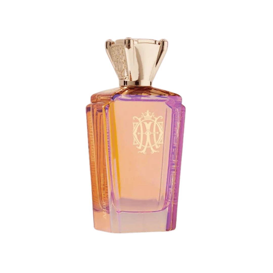 Perfume bottle with a gold cap on a transparent background