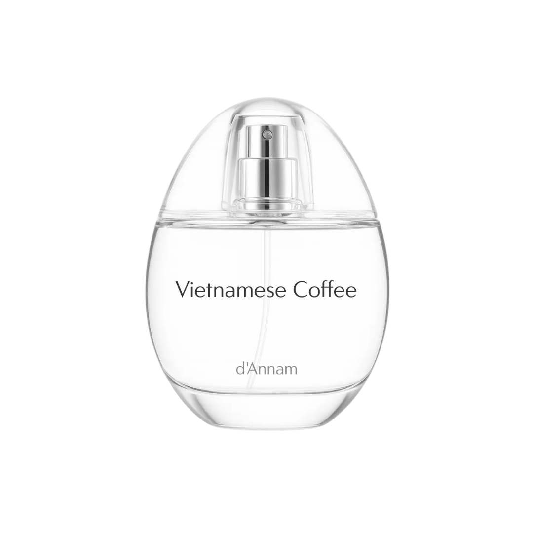 Perfume bottle labeled 'Vietnamese Coffee' by d'Annam on a light green background