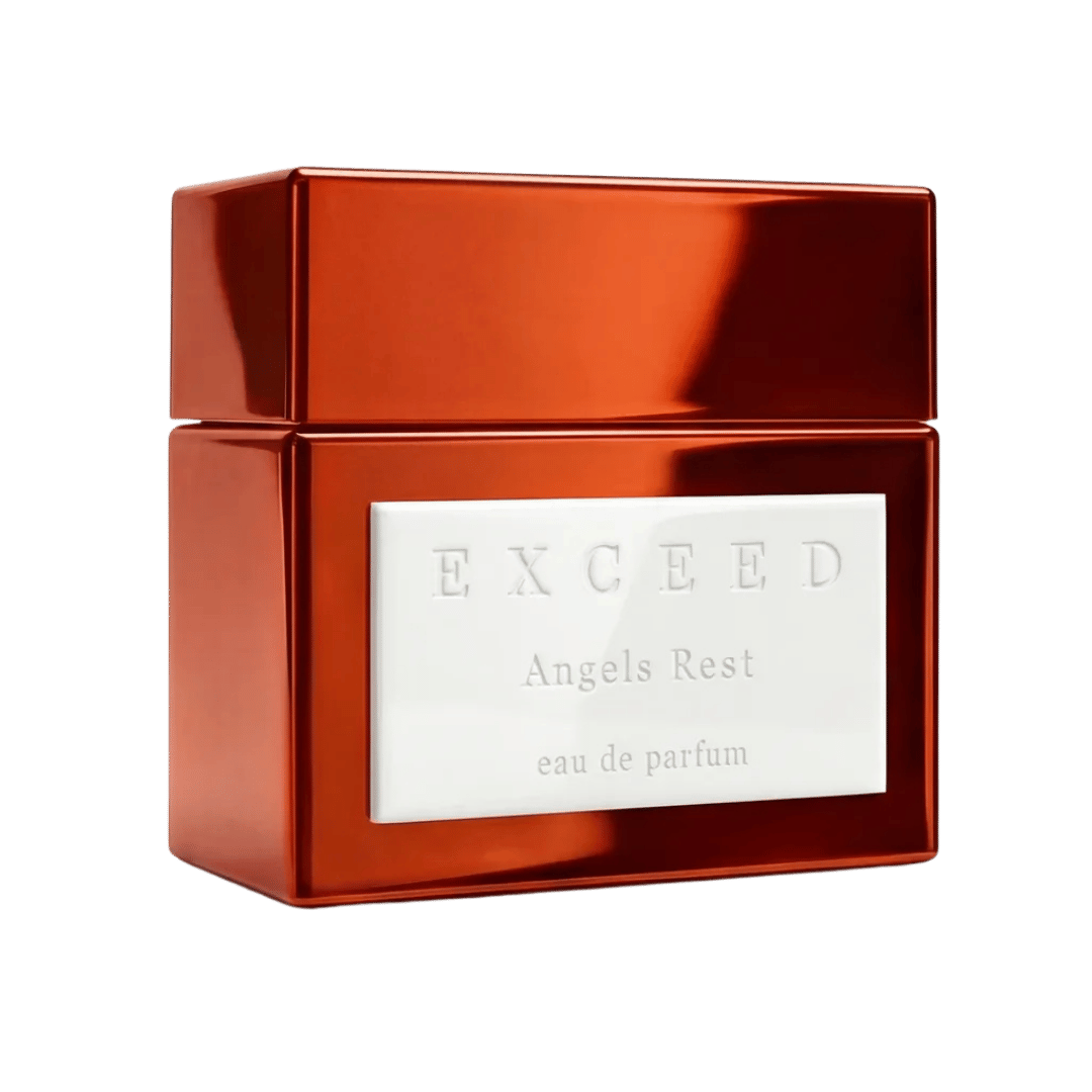 Shiny red container of Exceed Angels Rest eau de parfum on a transparent background