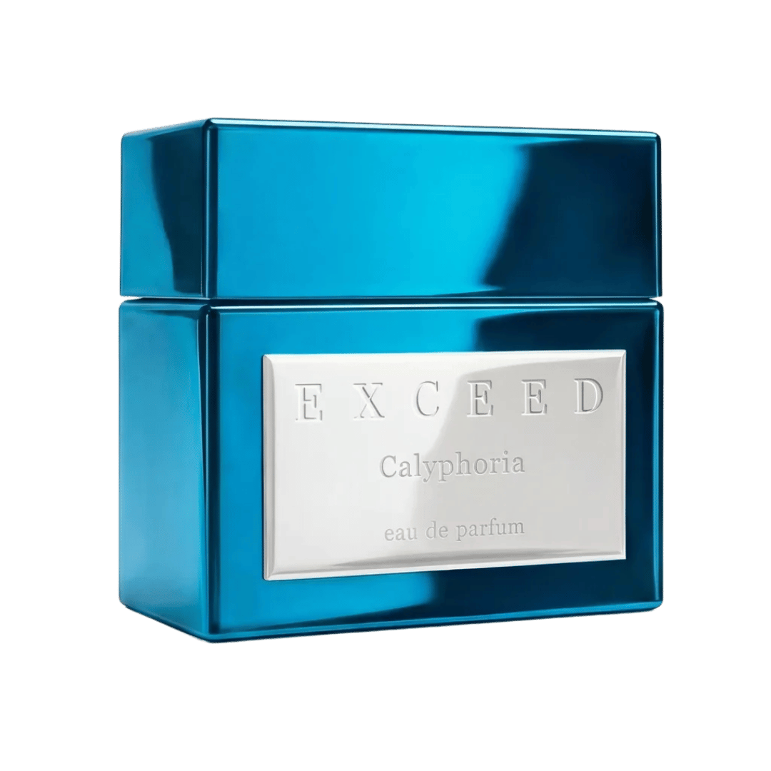 Blue container of Exceed Calyphoria eau de parfum on a transparent background