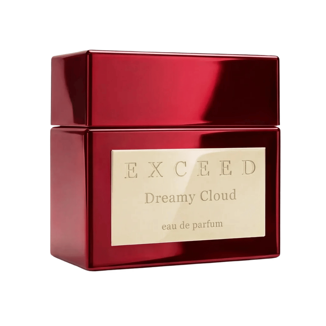 Red and gold container of Exceed Dreamy Cloud eau de parfum on a white background