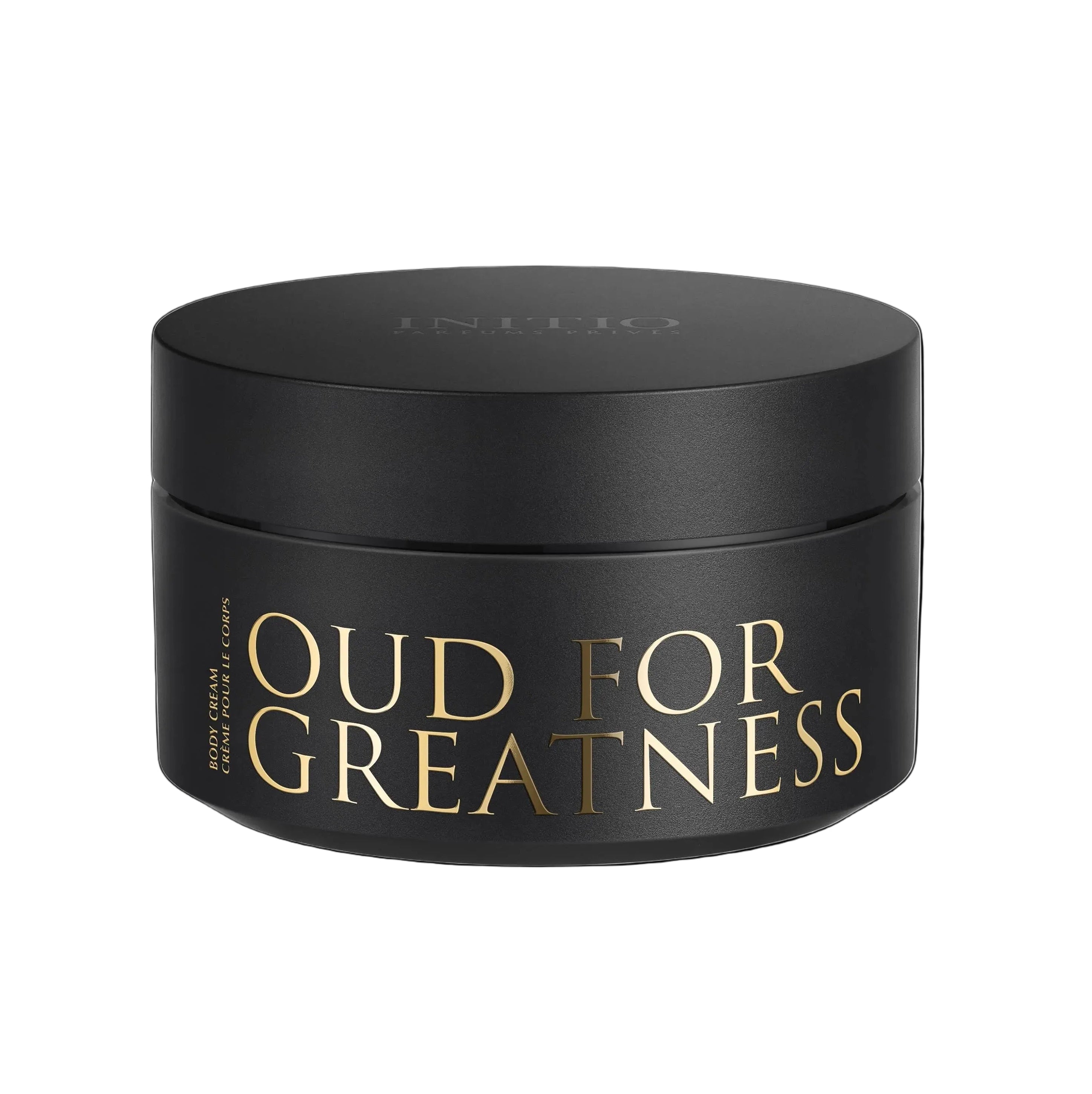 Black container with 'Oud for Greatness' text on a white background
