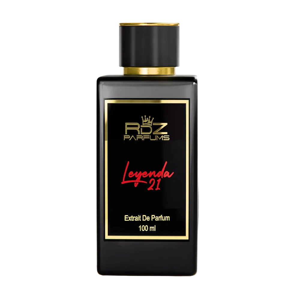 Perfume bottle labeled 'Leyenda 21' by Ruz Parfums on a white background