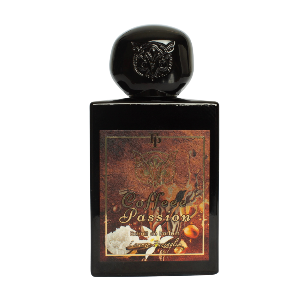 Perfume bottle labeled 'Coffee Passion' on a white background