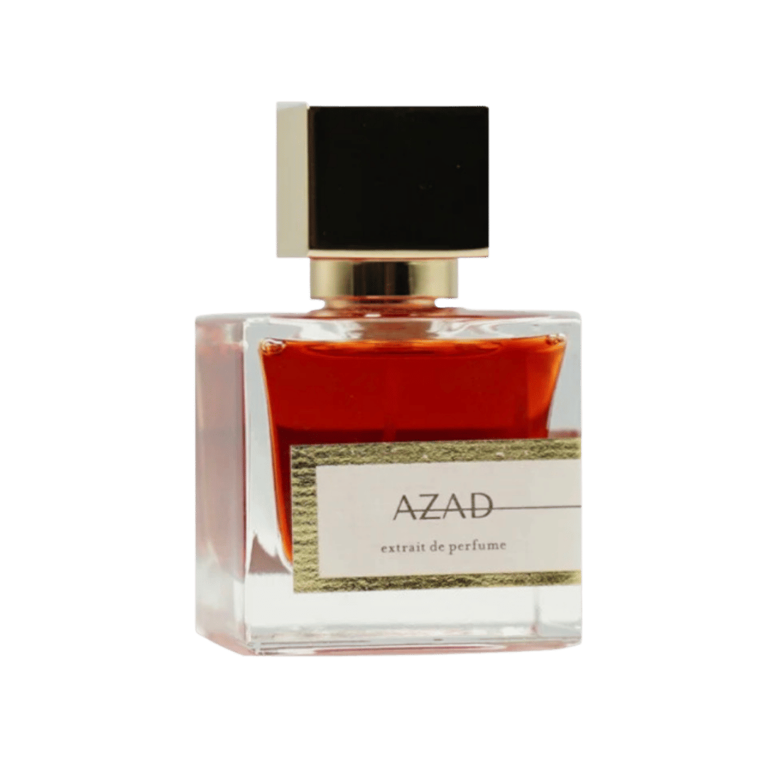 Perfume bottle labeled 'AZAD' on a transparent background