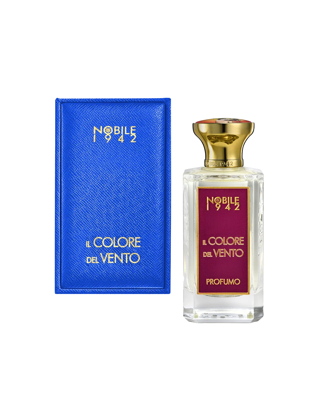 Nobile 1942 perfume bottle with blue packaging on a white background