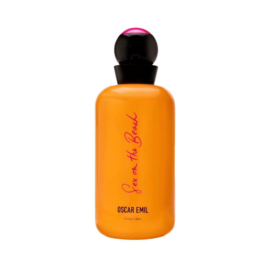 Orange bottle of Oscar Emil product on a transparent background