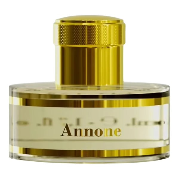 A glass bottle of Pantheon Roma Annone Extrait de Parfum with a gold-colored cap and label.
