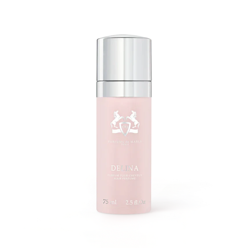 Pink hair mist bottle with silver cap on a white background