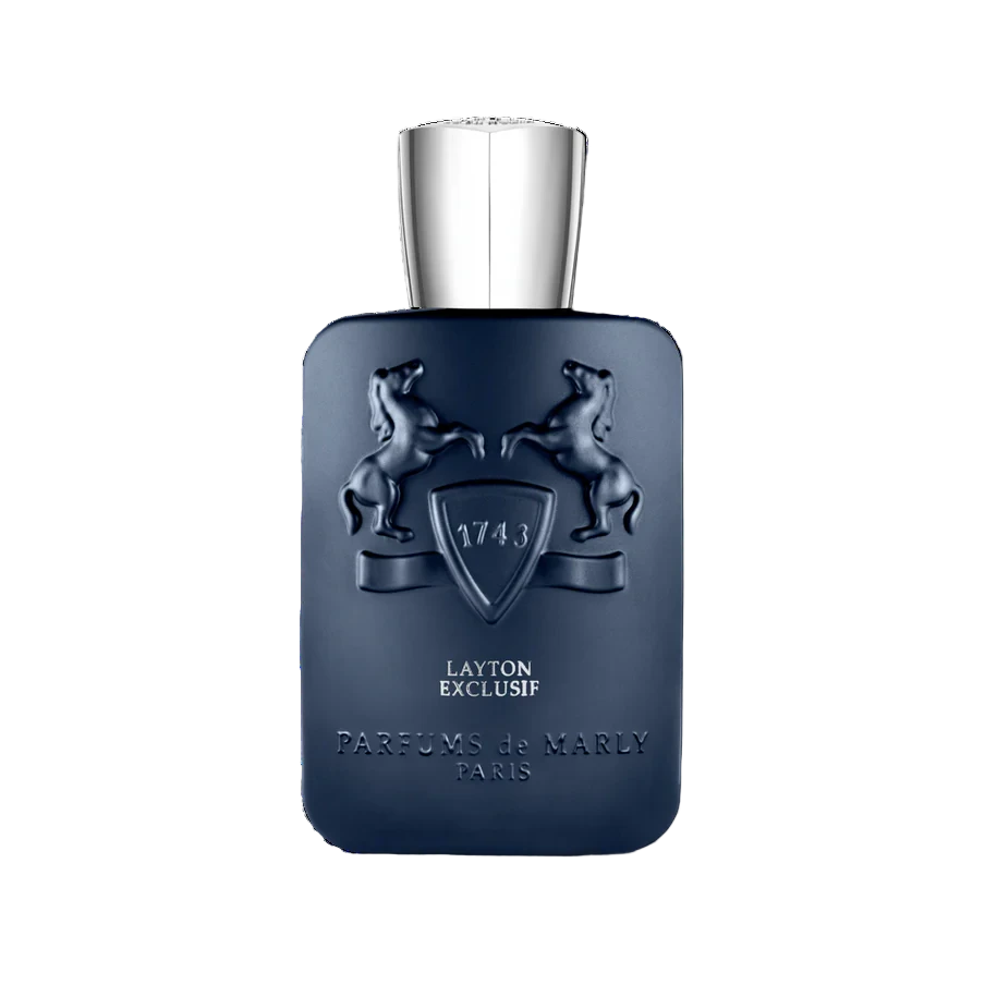 Blue perfume bottle with silver cap on a white background PARFUMS DE MARLY - LAYTON EXCLUSIF PARFUM 4.2 OZ FOR MEN