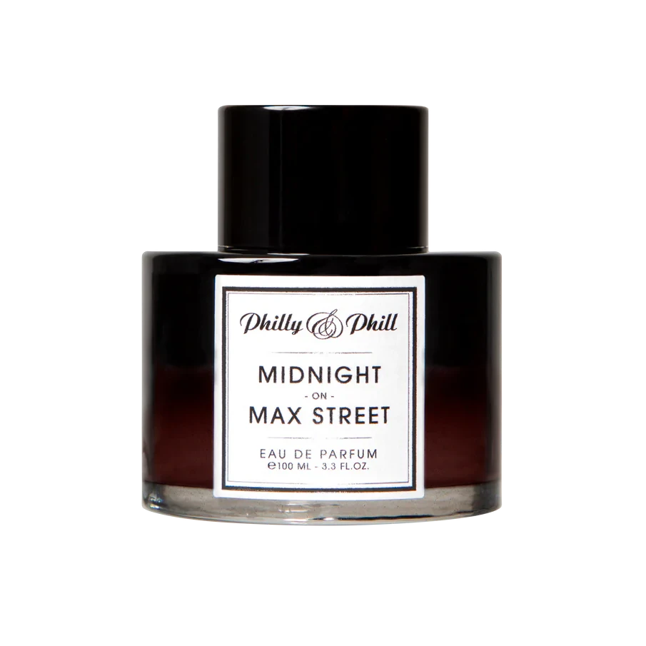 Perfume bottle labeled 'Philly & Phil' with a black cap on a white background