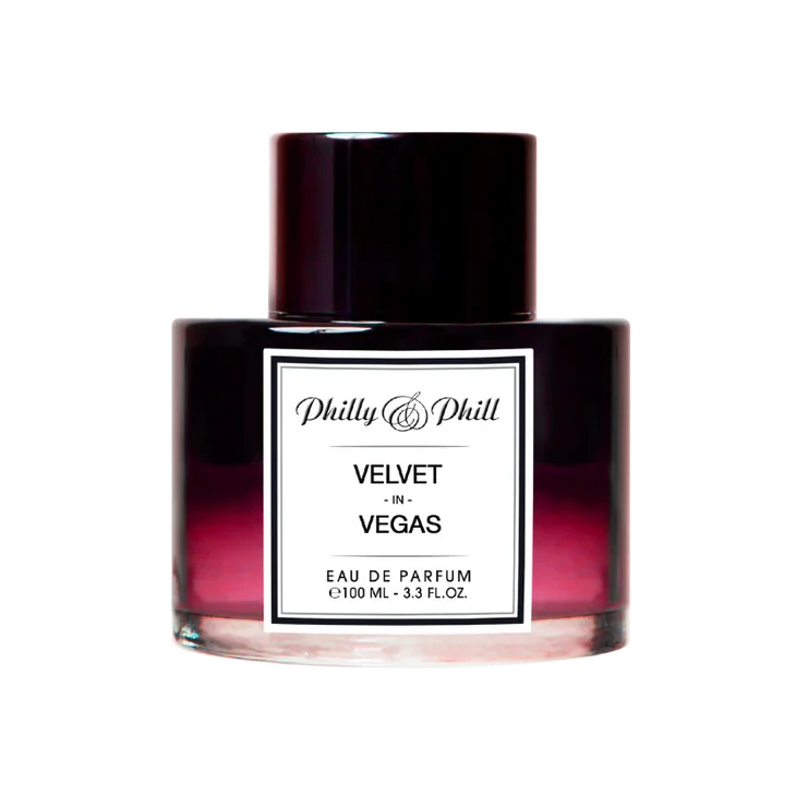 Perfume bottle labeled 'Philly & Phill' with a black and red design on a white background