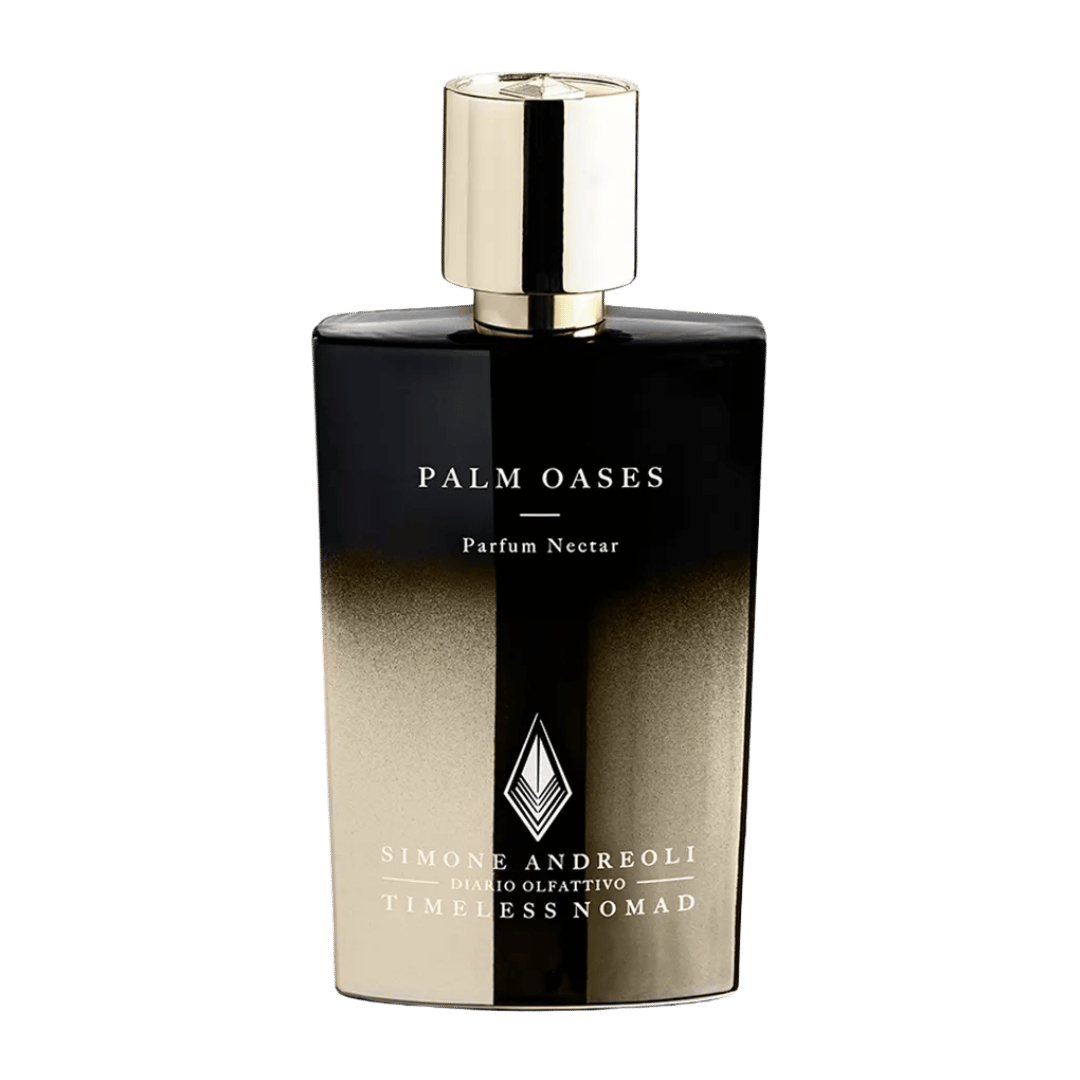 Perfume bottle labeled 'Palm Oases' by Simone Andreoli on a transparent background