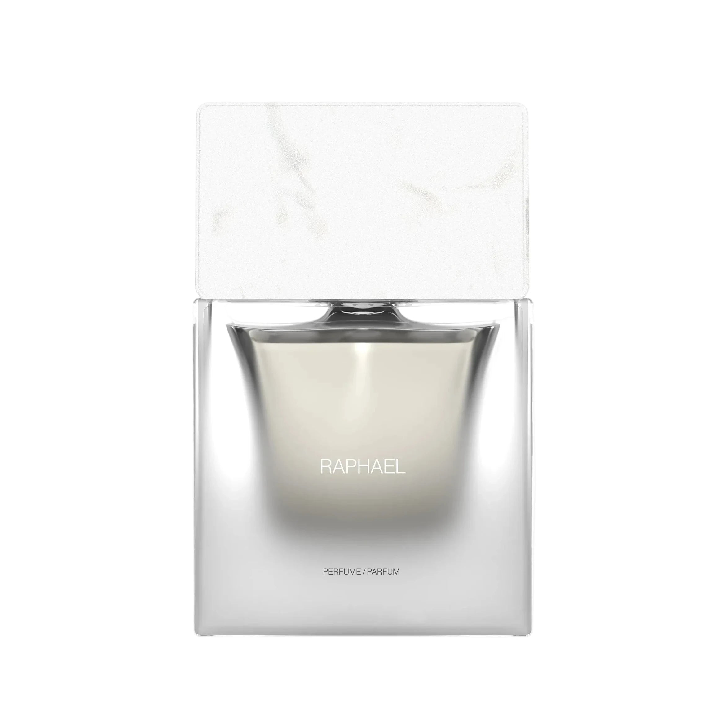 Perfume bottle labeled 'Raphael' on a white background