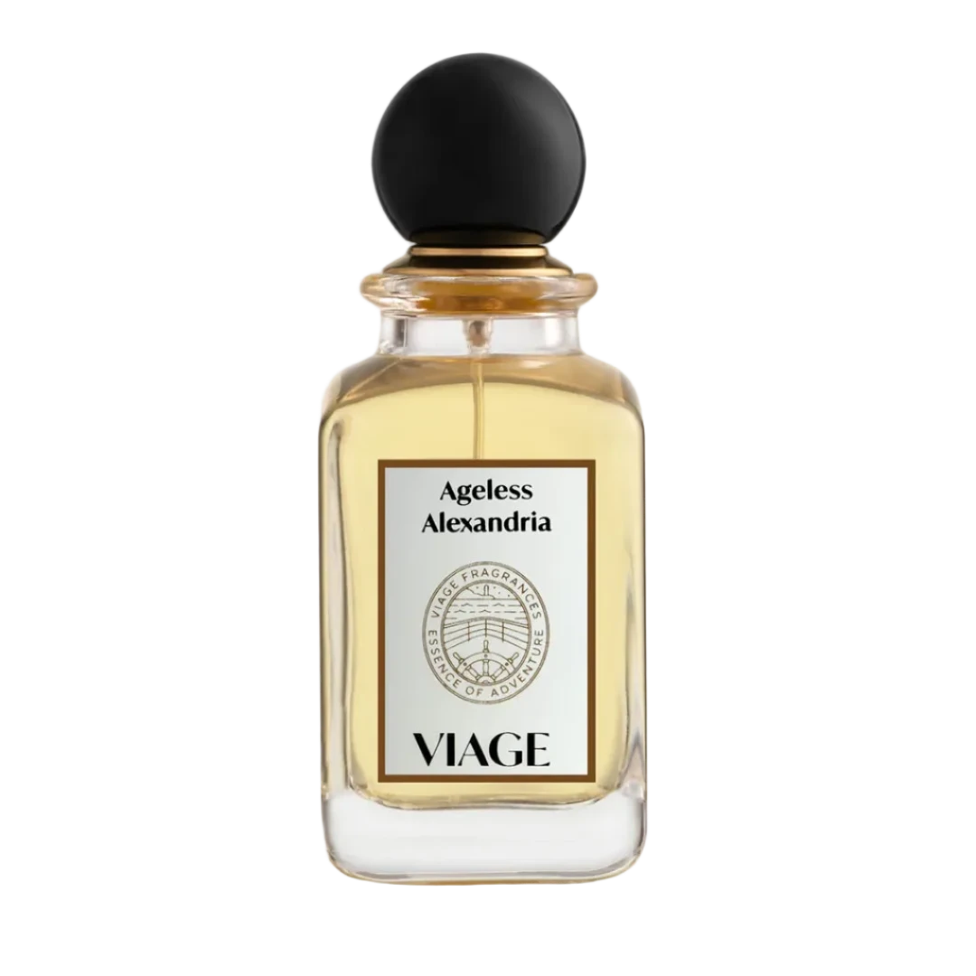 Perfume bottle labeled 'Ageless Alexandria' by Viage on a white background