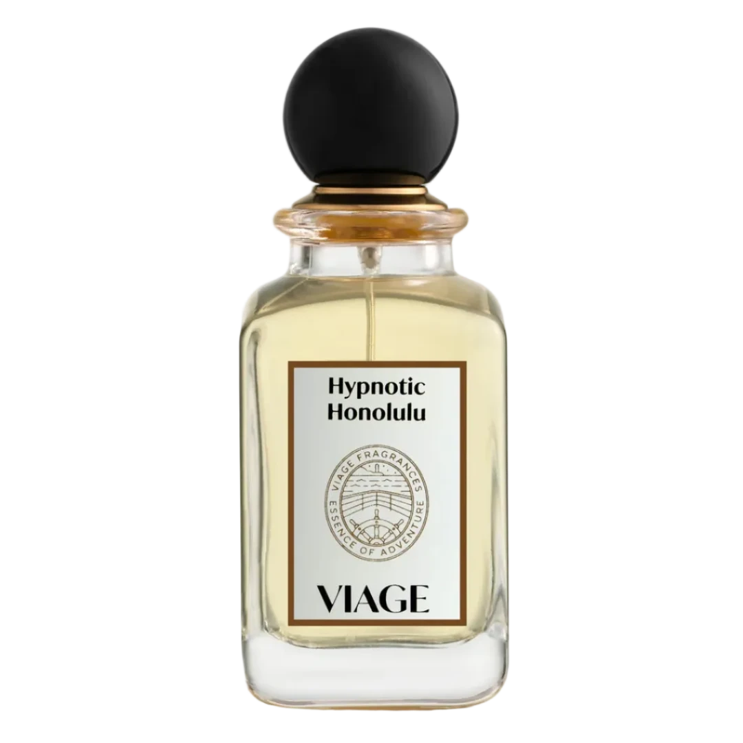 Perfume bottle labeled 'Hypnotic Honolulu' by 'VIAGE' on a white background