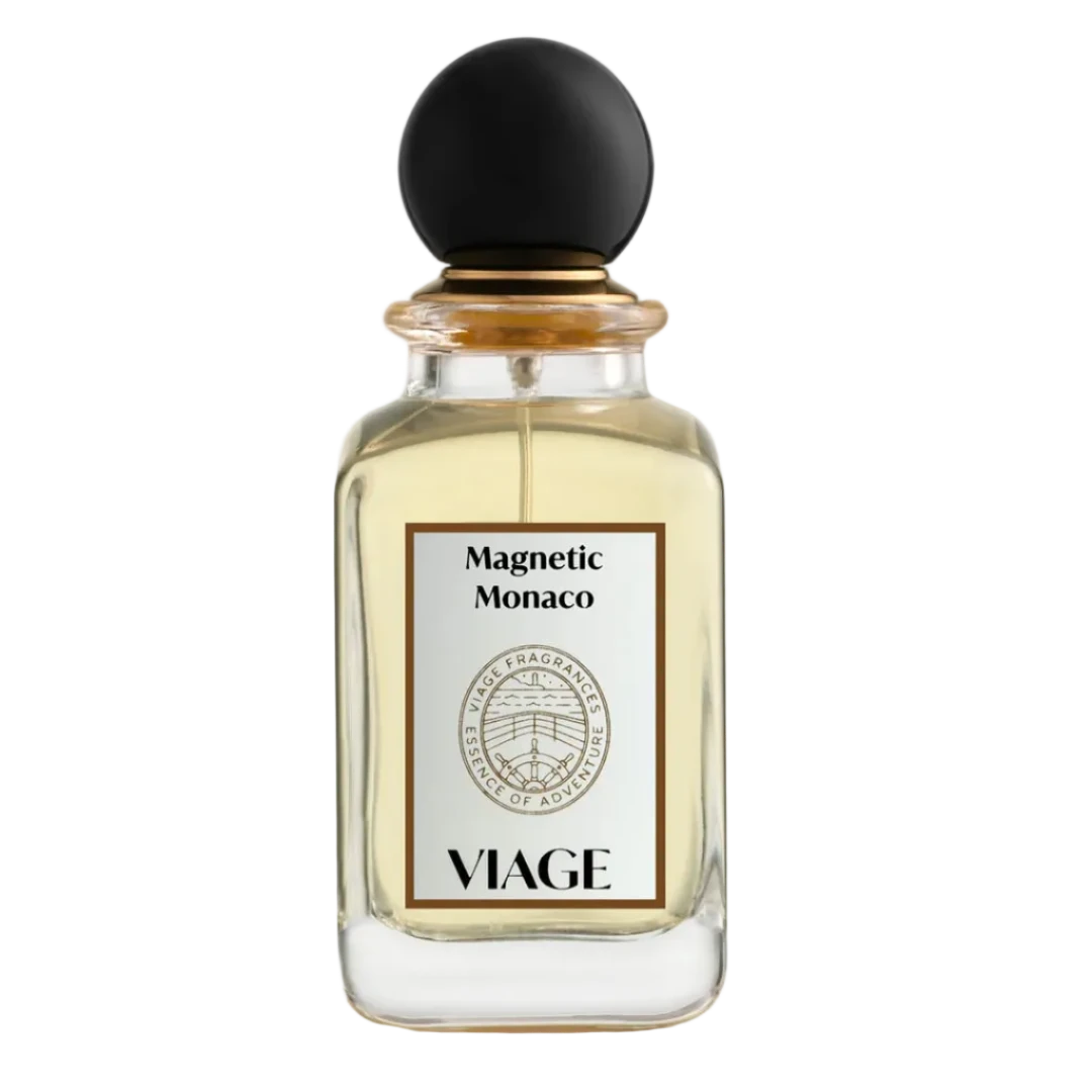 Perfume bottle labeled 'Magnetic Monaco' by 'Viage' on a white background