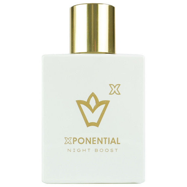 White bottle with gold cap and 'Xponential' branding on a white background