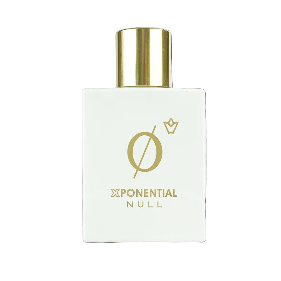 A white bottle with a gold cap labeled 'Xponential Null', presented against a white background.