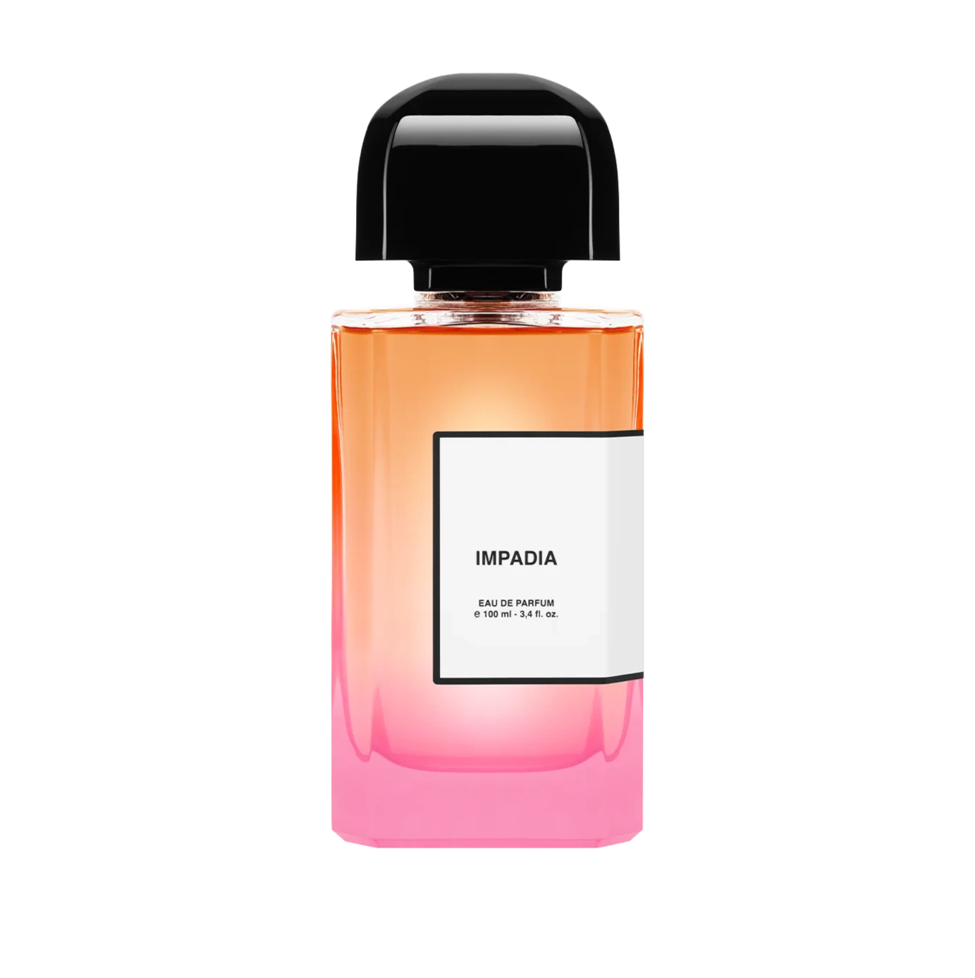 BDK Impadia Perfume bottle with a pink gradient design and black cap on a white background