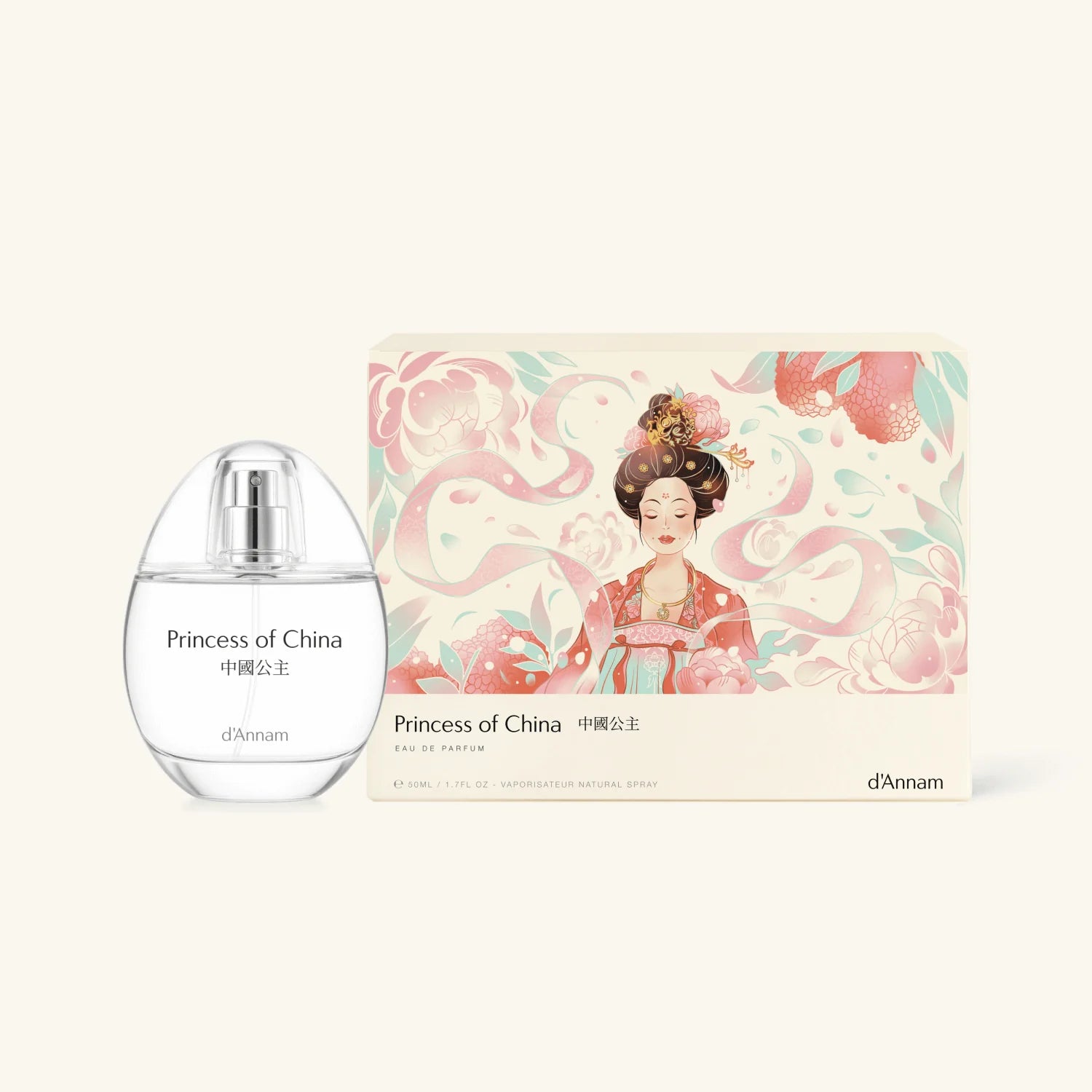 d'Annam Princess of China perfume bottle and packaging on a white background
